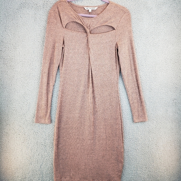 Walter Baker Tenley cut out twist front Knit Sweater Dress Blush & Grey Sz L - Picture 3 of 13